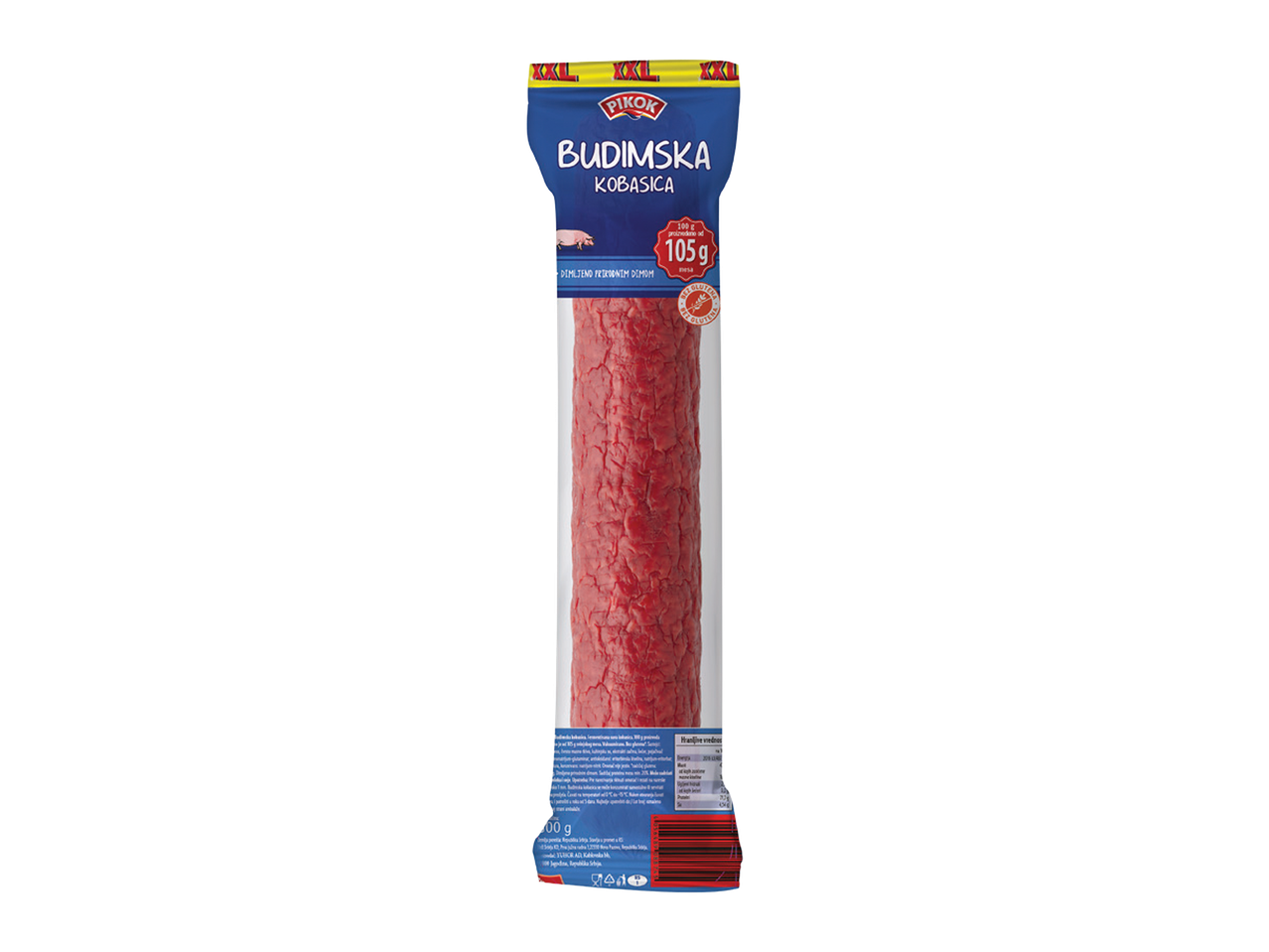 Pakovanje budimske kobasice od 100g sa oznakom bez glutena.