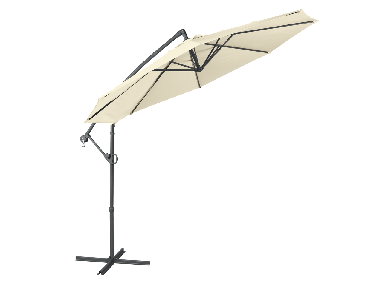 Livarno Cantilever Parasol with a cream-colored canopy and dark grey frame.