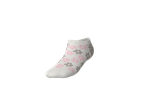 Meia de tornozelo LUPILU para crianças pequenas com padrão floral rosa e cinzento.