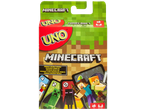 Minecraft UNO card game featuring characters like Creeper and Enderman, for ages 7+, 2-10 players.