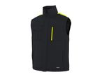 Black work vest with high collar and neon yellow accents