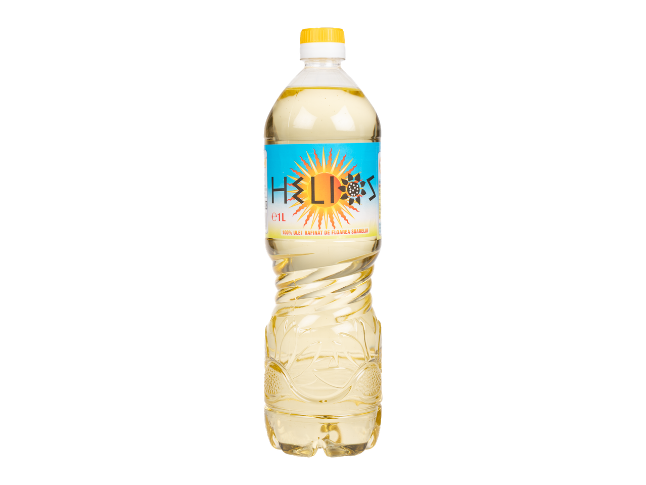 Ulei de floarea soarelui Helios într-o sticlă de plastic.