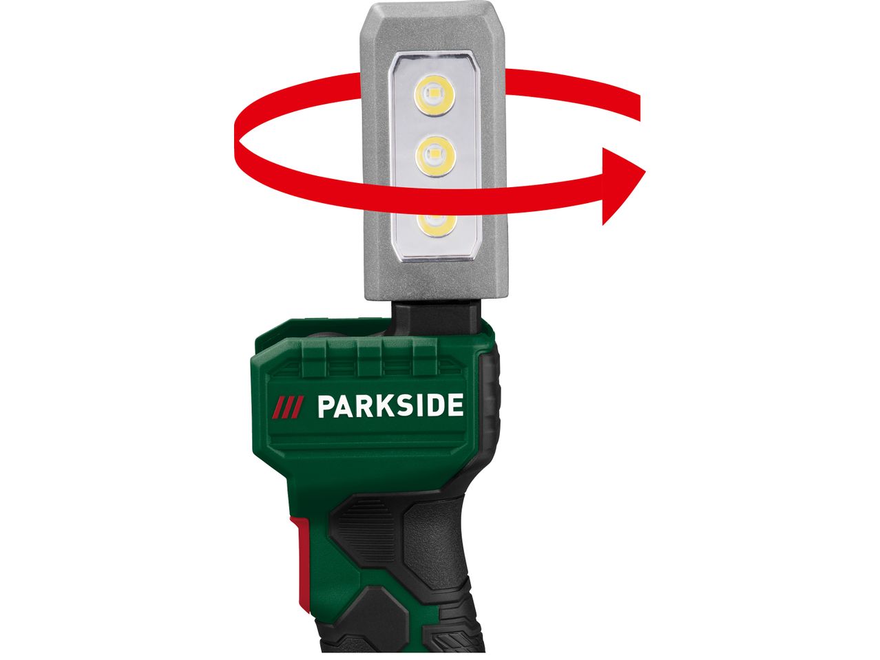 Фенер Parkside с въртяща се глава и три LED светлини.