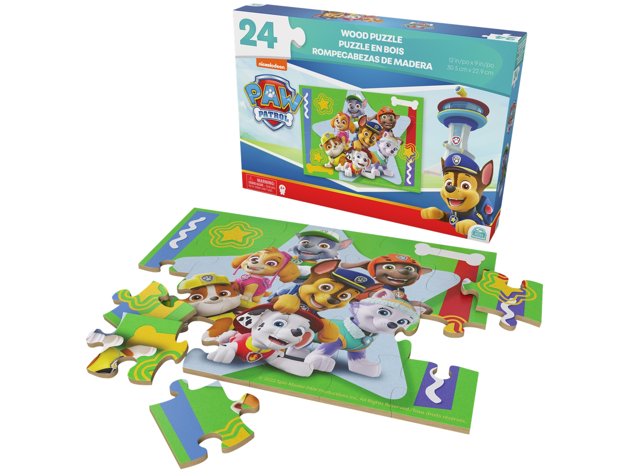Puzzle de madeira de 24 peças da Patrulha Pata com os personagens principais.