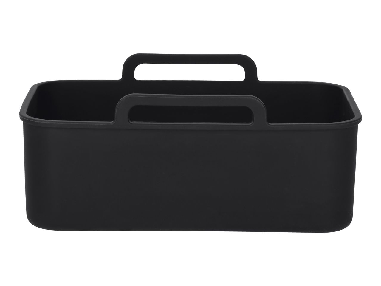 Black rectangular storage basket with handles