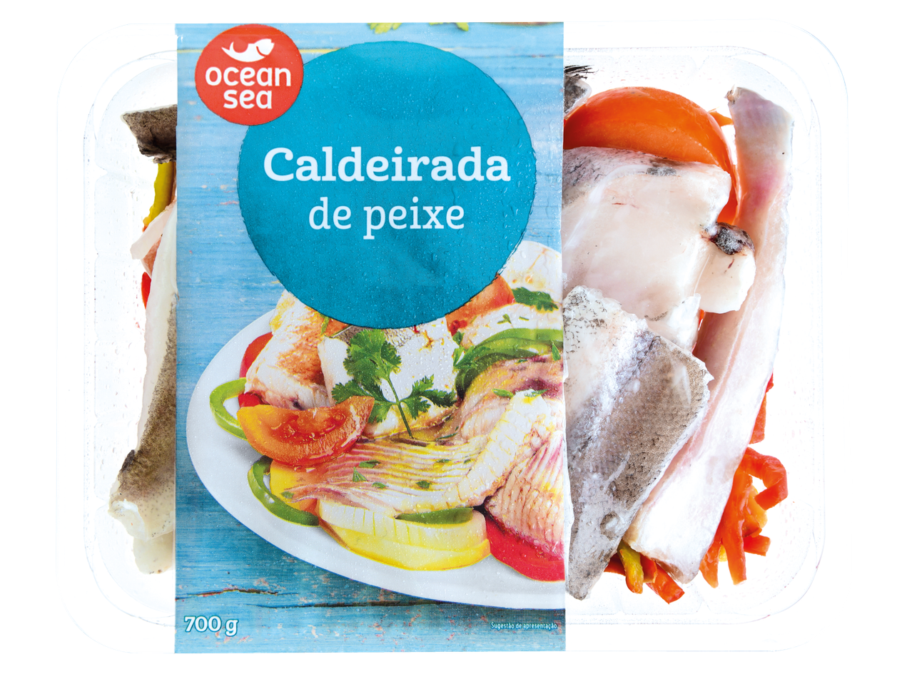 Caldeirada de peixe Ocean Sea congelada com peixe e legumes.