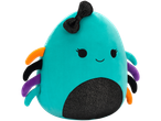Squishmallows plush toy, a teal spider with a black bow and colorful legs.