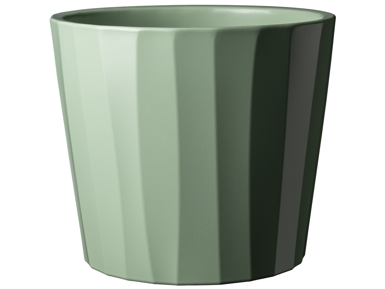 Light green plant pot with vertical ridges