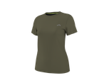 CRIVIT sieviešu funkcionāls T-krekls ar īsām piedurknēm, olīvzaļš, ar logotipu uz krūtīm.