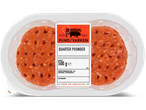 Twee kwart pond rund- en varkensburgers, 500g.