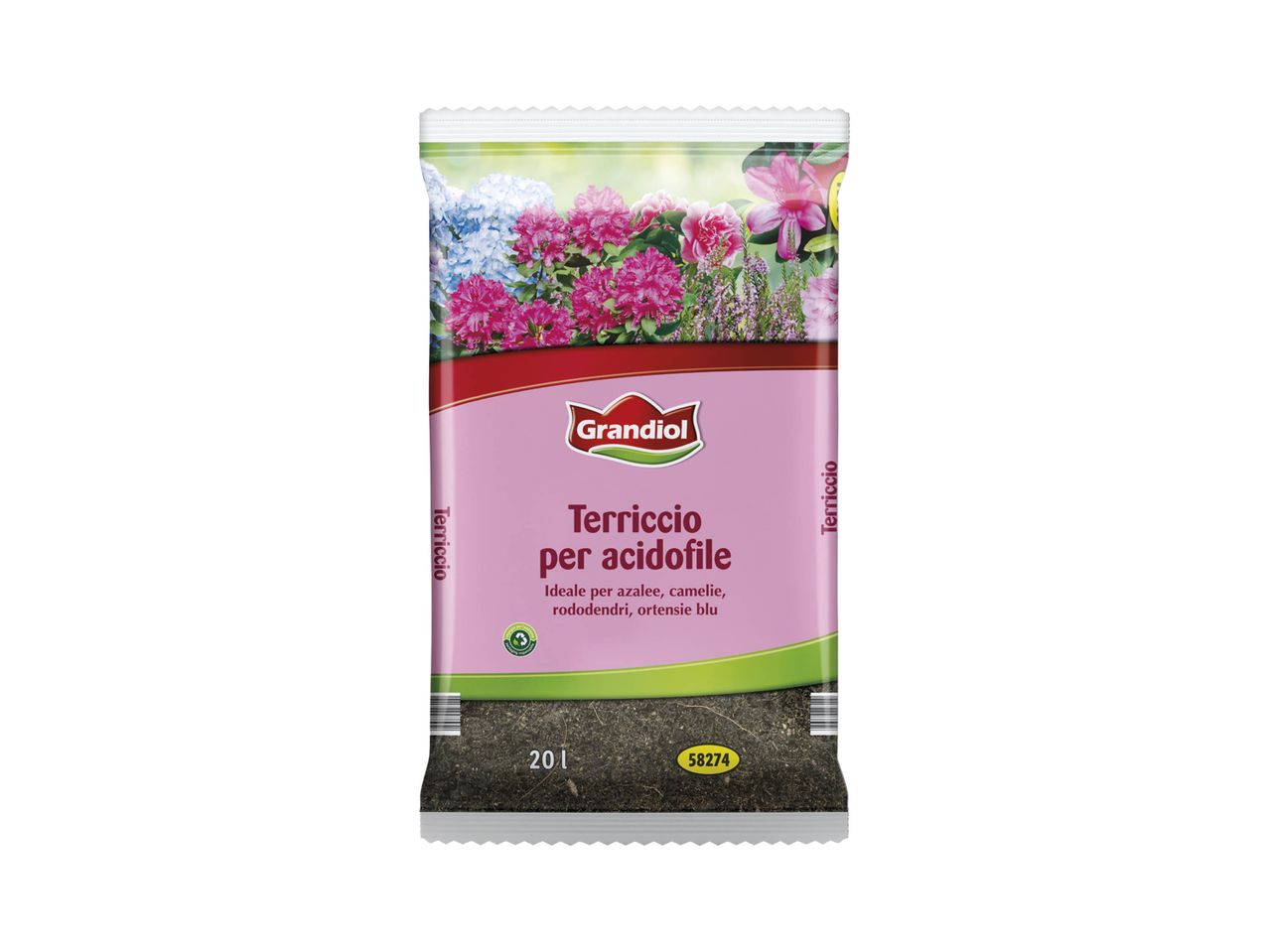 Sacchetto di terriccio Grandiol per piante acidofile (azalee, camelie, rododendri, ortensie blu).
