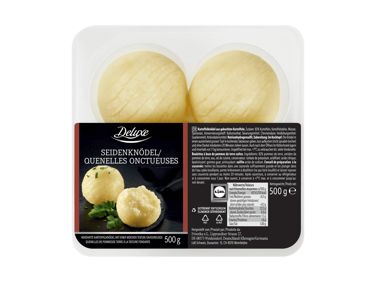 Eine 500-g-Packung Seidenknödel.