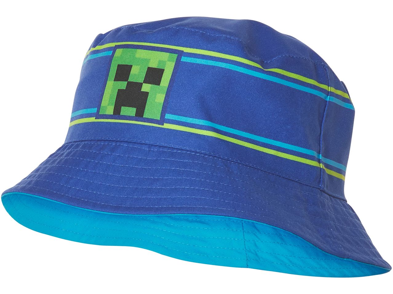 Cappellino blu a secchiello Minecraft con Creeper.