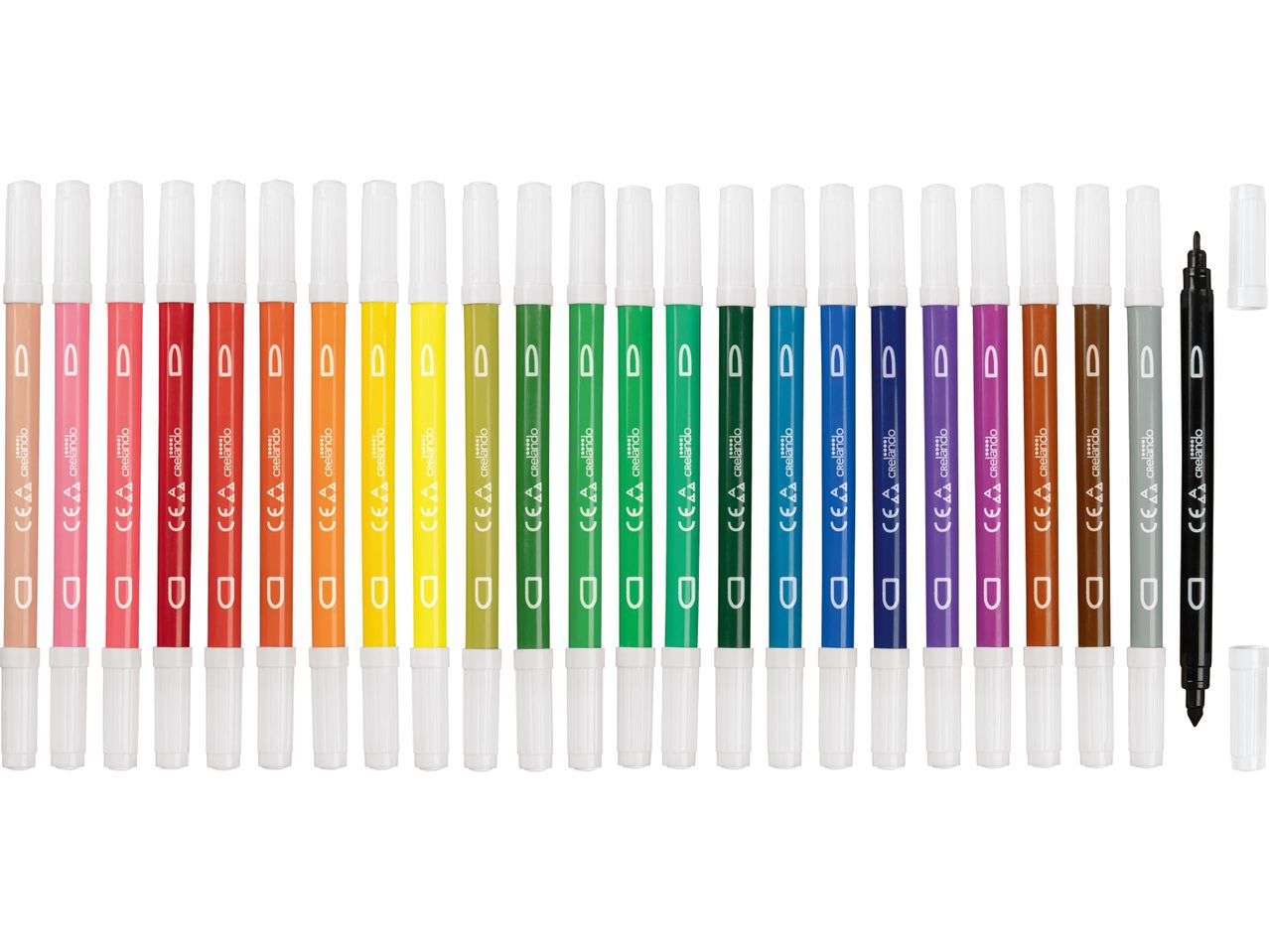 A set of colorful Crelado Double-Ended Felt-Tip Pens arranged in a row.