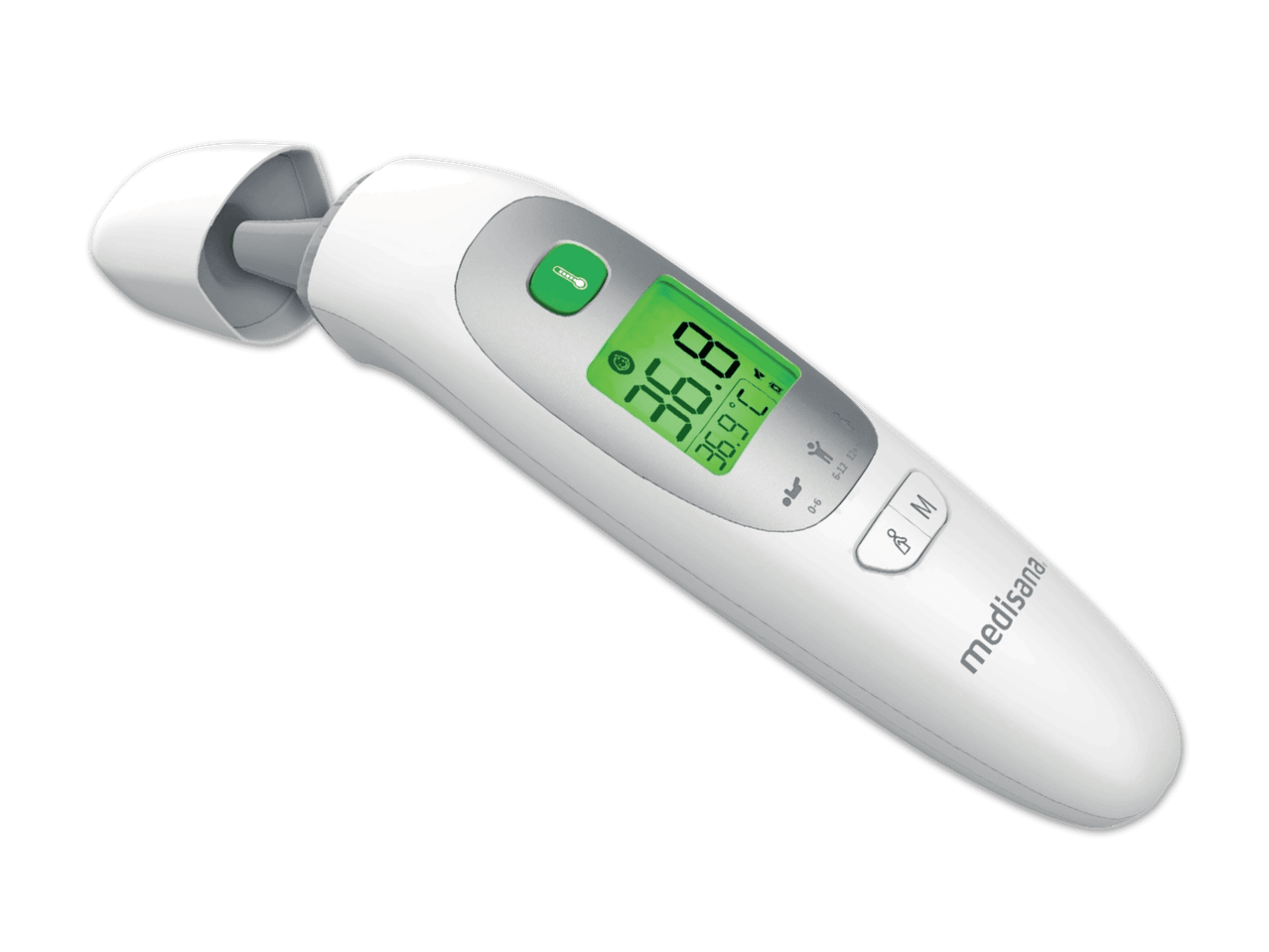 Ein weißes Braun ThermoScan Ohrthermometer zur Fiebermessung.