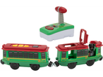 Lupilu Premium Remote Control Train/Tram with two green and red cars and a remote.