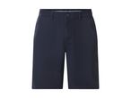 Dark blue men's shorts with a button closure and belt loops.