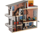 Playtive Wooden Doll House with multiple rooms, furniture, and two figures.