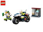 Lego City Police set with a police motorcycle, a robber on a skateboard, and an ATM.