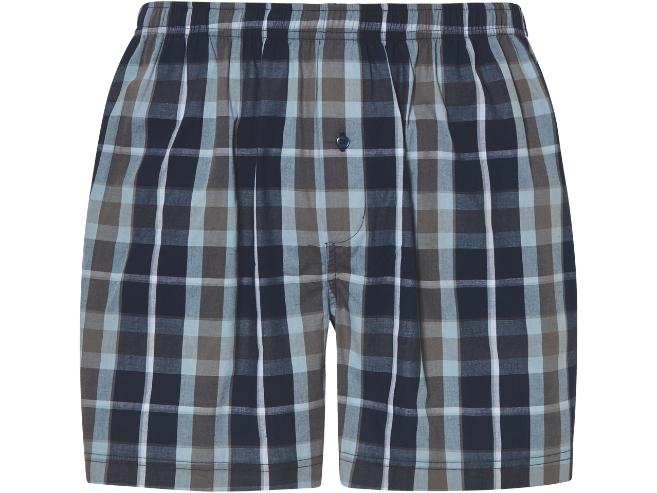 Sinine ja pruun ruuduline meeste bokseripüksid.