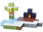 Комплект от кубчета за игра, изобразяващи дърво, вода, лава и камъни.