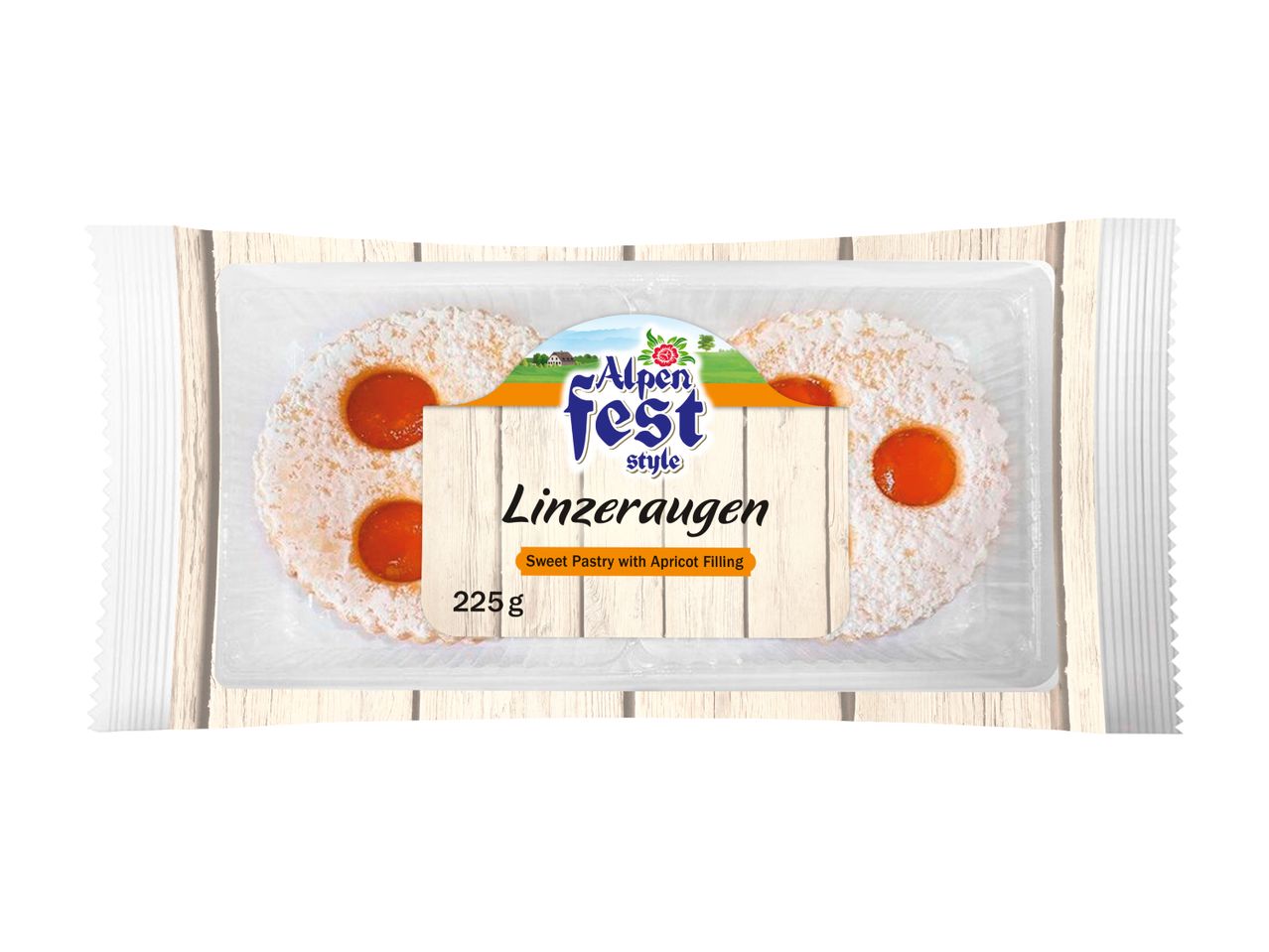 Alpenfest Linzeraugen sweet pastry with apricot filling, 225g