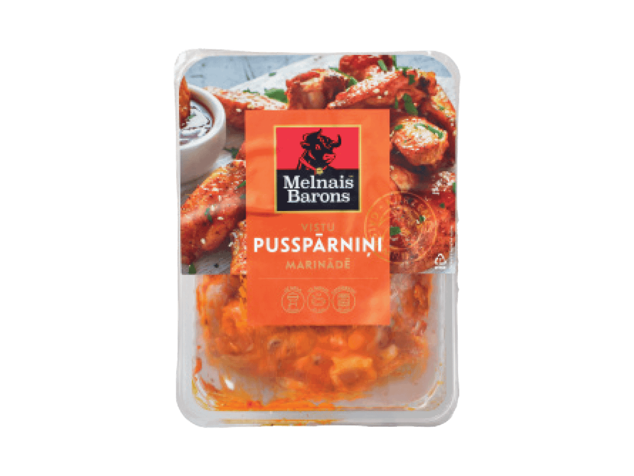 Marineeritud kanatiivad pakendis, valmis küpsetamiseks.