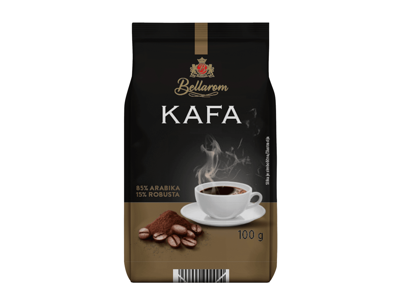 Pakovanje kafe sa natpisom 'Kafa', 85% Arabika, 15% Robusta, 100g.