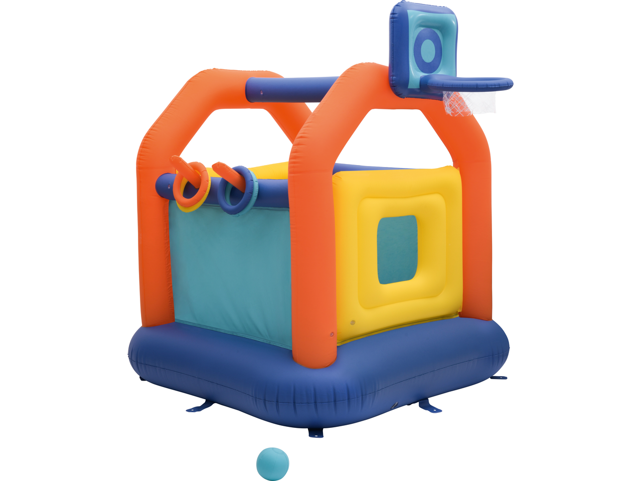 Castelo insuflável LUPILU com cesto de basquetebol e argolas de lançamento