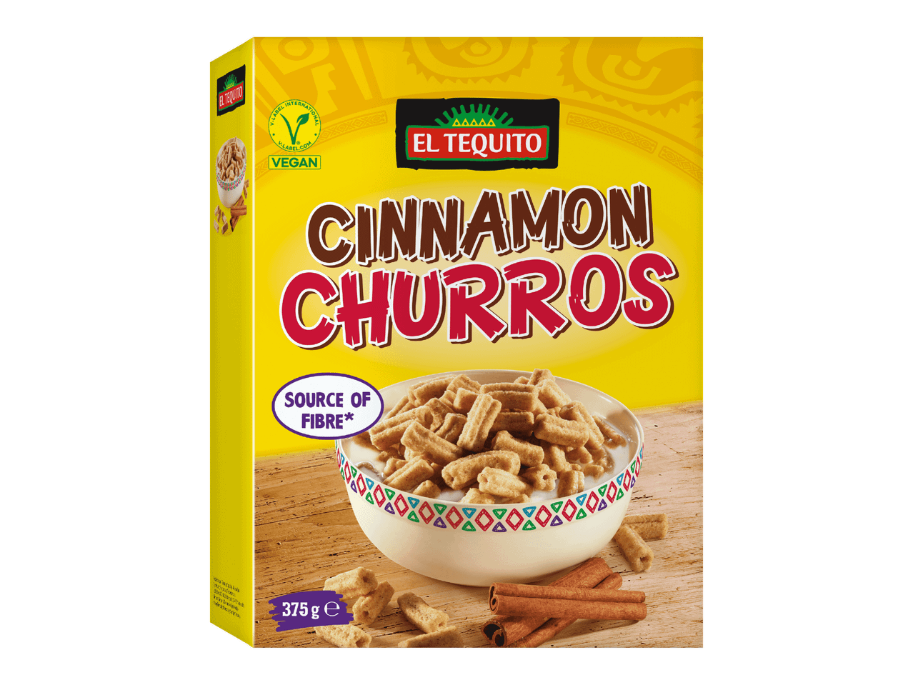 El Tequito Cinnamon Churros -aamiaismurot, 375 g:n pakkaus.