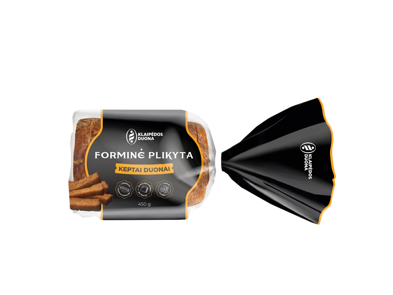 KLAIPĖDOS DUONA Forminė plikyta kepta duona, 450 g pakuotė.