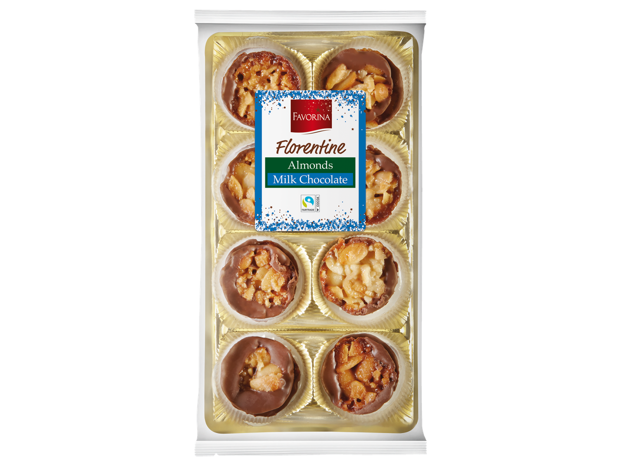 Favorina Florentine migdolų pieniško šokolado desertas dovanų dėžutėje.