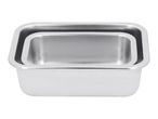 Two nested rectangular stainless steel baking pans on a white background.