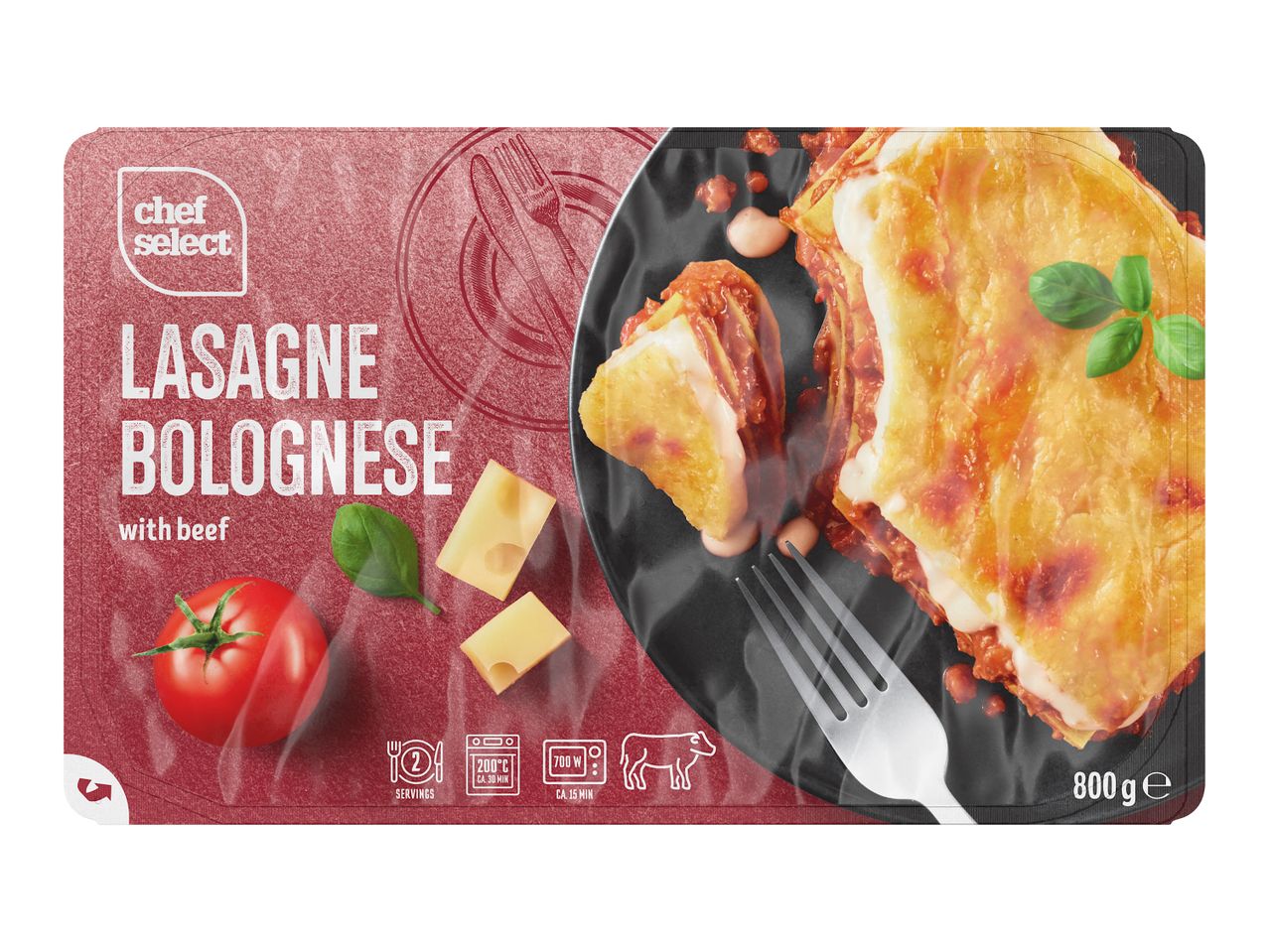 Ambalaj pentru lasagna bolognese Chef Select cu carne de vită, 800g.
