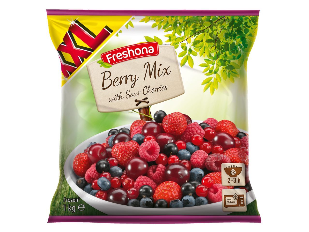 Frozen Freshona Berry Mix with sour cherries.