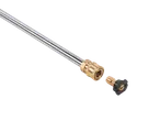 Pressure washer wand and nozzles: metal rod, brass connectors.