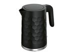 Black electric kettle with a textured honeycomb pattern and a silver base.