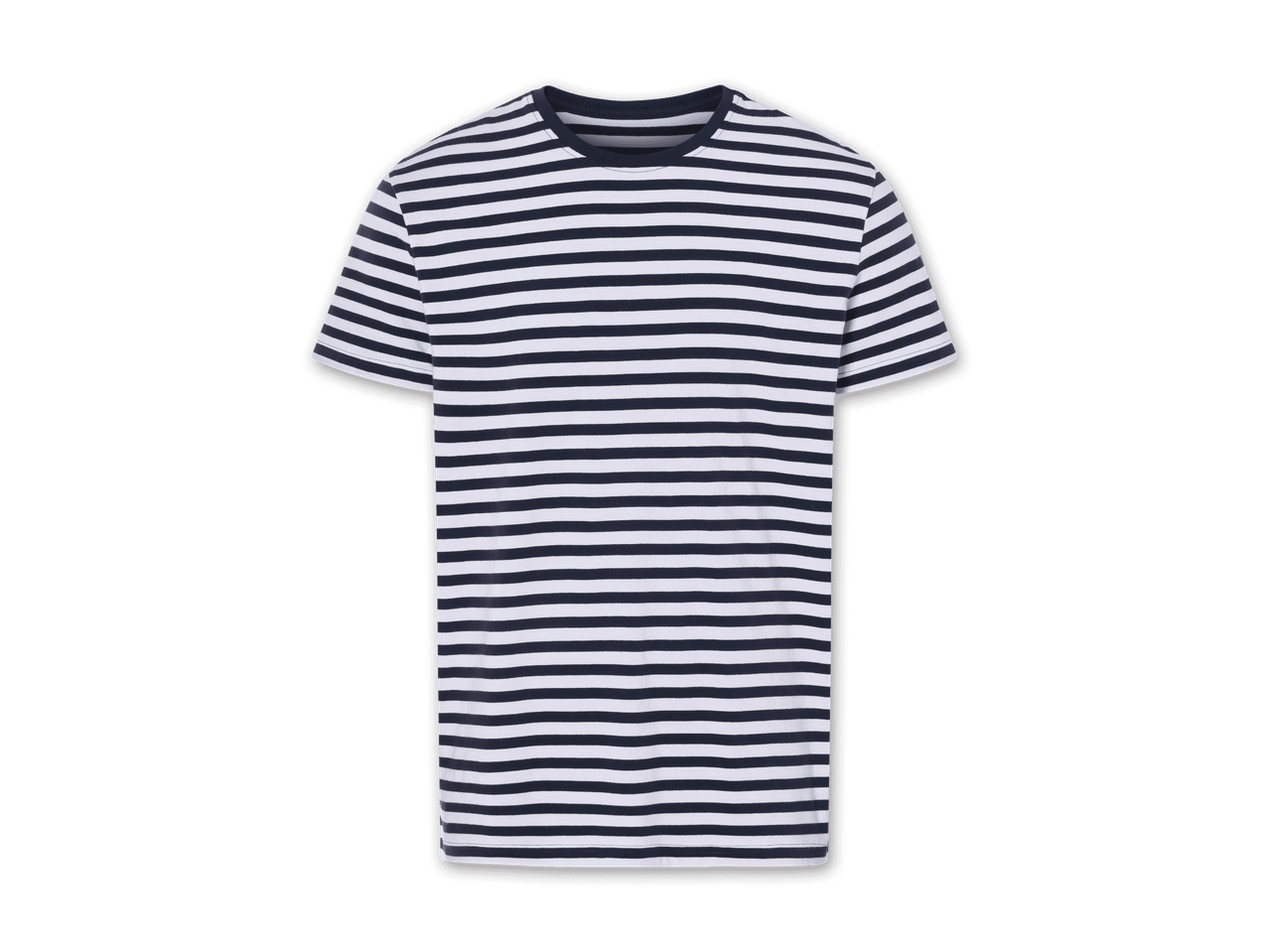 Marineblaues, gestreiftes Herren-T-Shirt.