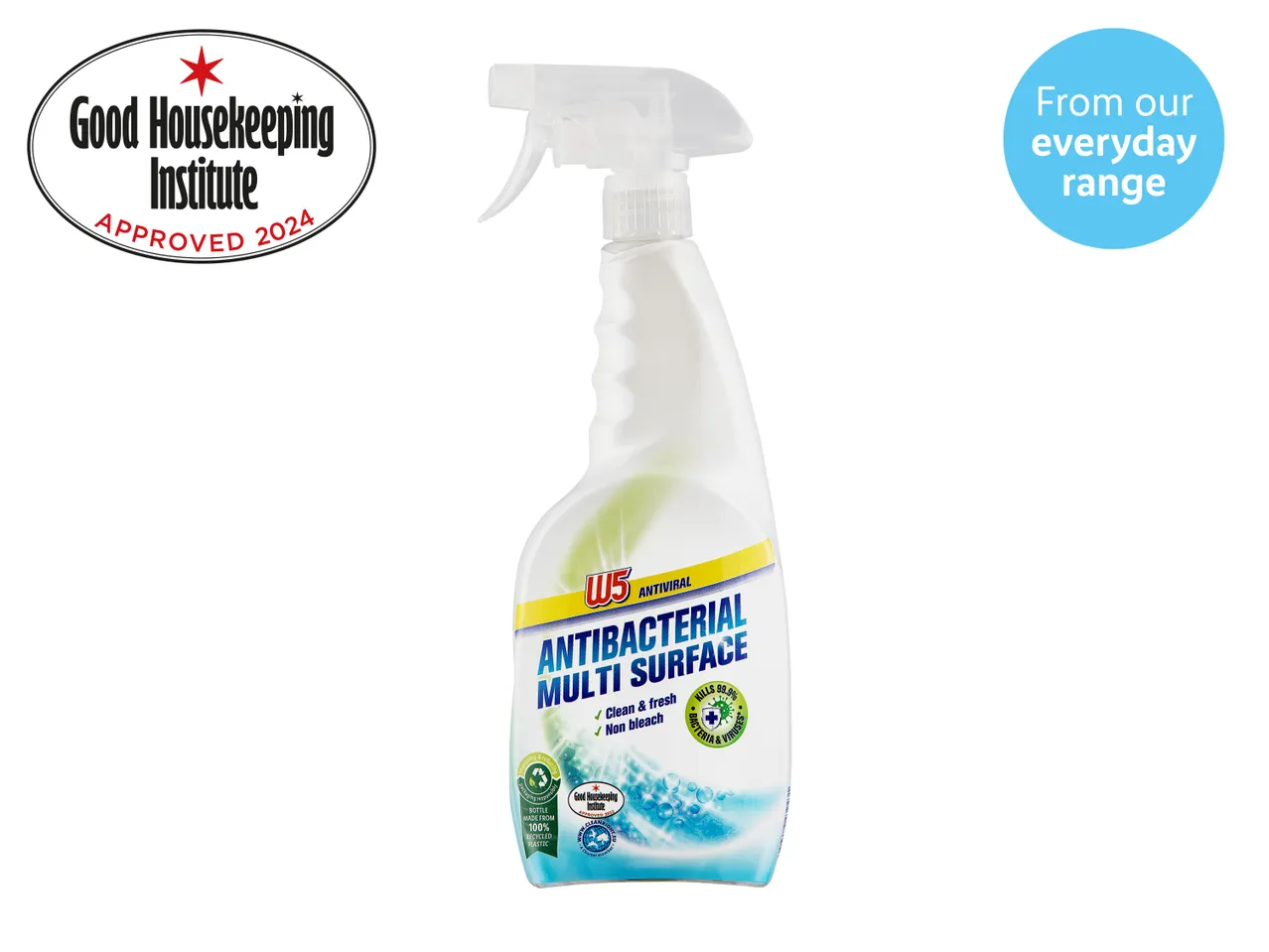 W5 antibacterial multi-surface cleaner, Good Housekeeping Institute approved 2024.
