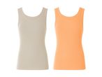 To rib-strik tanktops i beige og orange.
