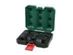 PARKSIDE uzgriežņu atslēgu komplekts atvērtā zaļā kastē, ar melnām uzgaļiem dažādos izmēros.
