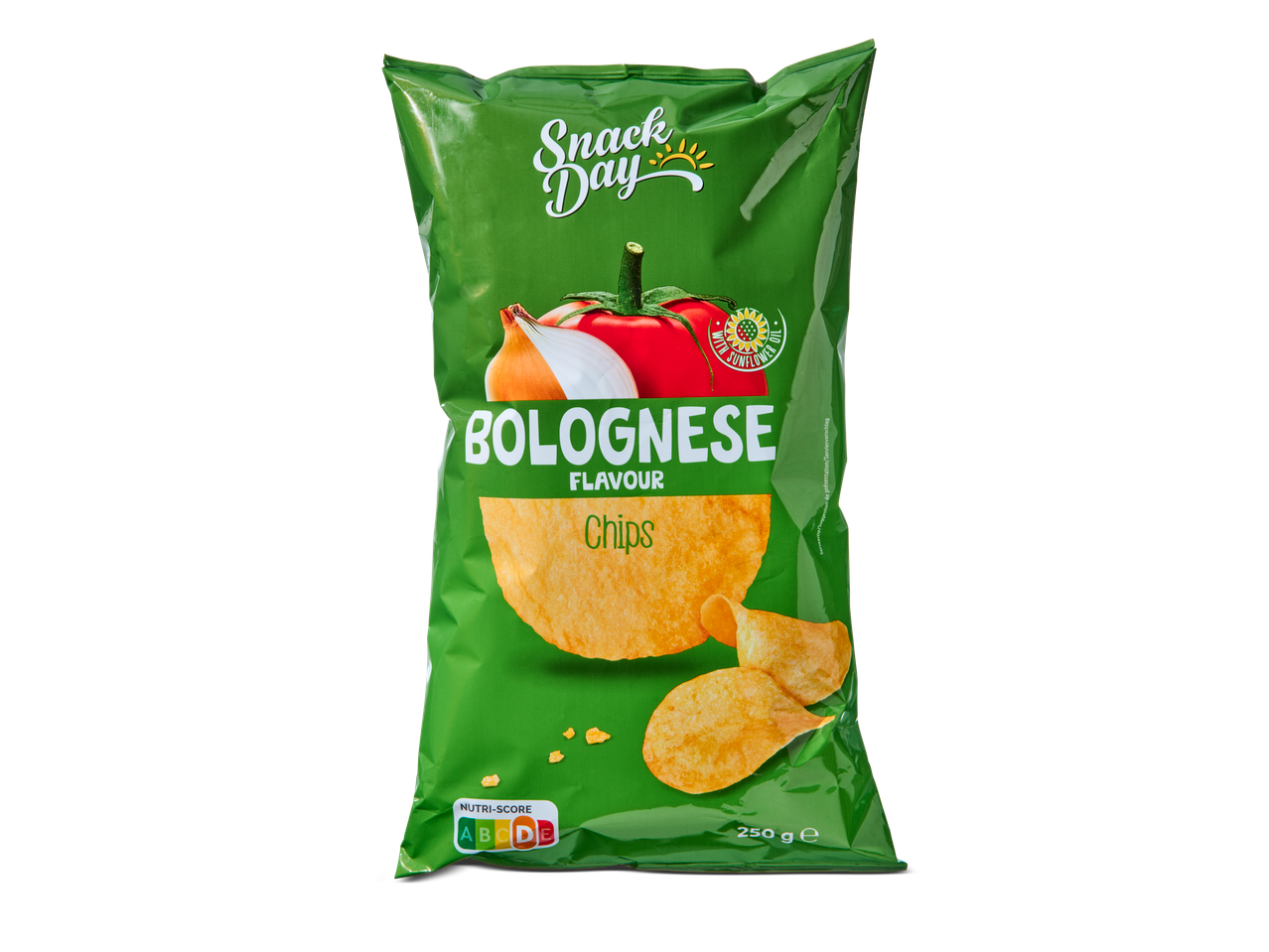 Snack Day chips met Bolognese smaak.