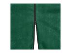 Close-up of a green fabric cover with a black zipper partially open.