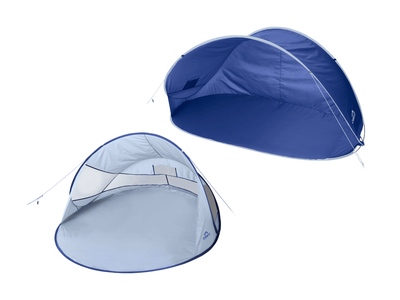 Zwei Strandmuscheln in Blau und Hellblau, die Schatten und Schutz bieten.