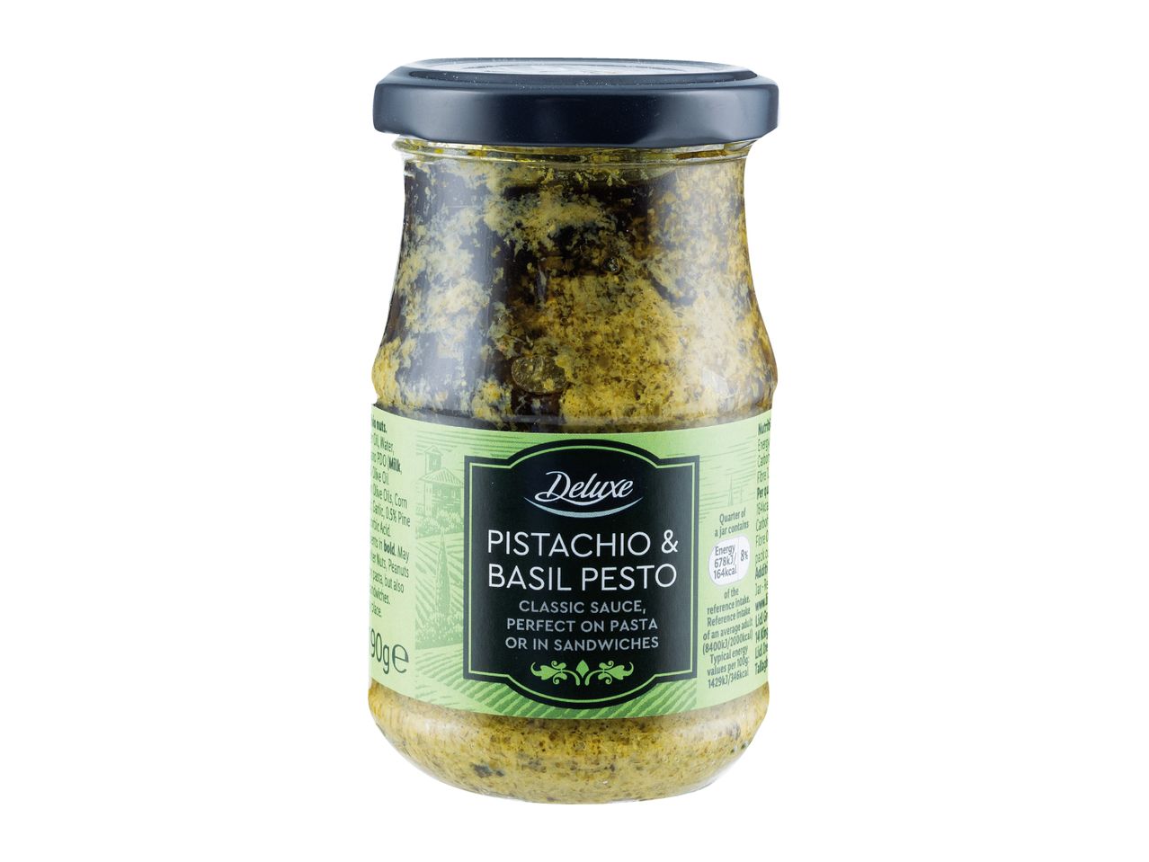 Deluxe Pistachio & Basil Pesto in a glass jar