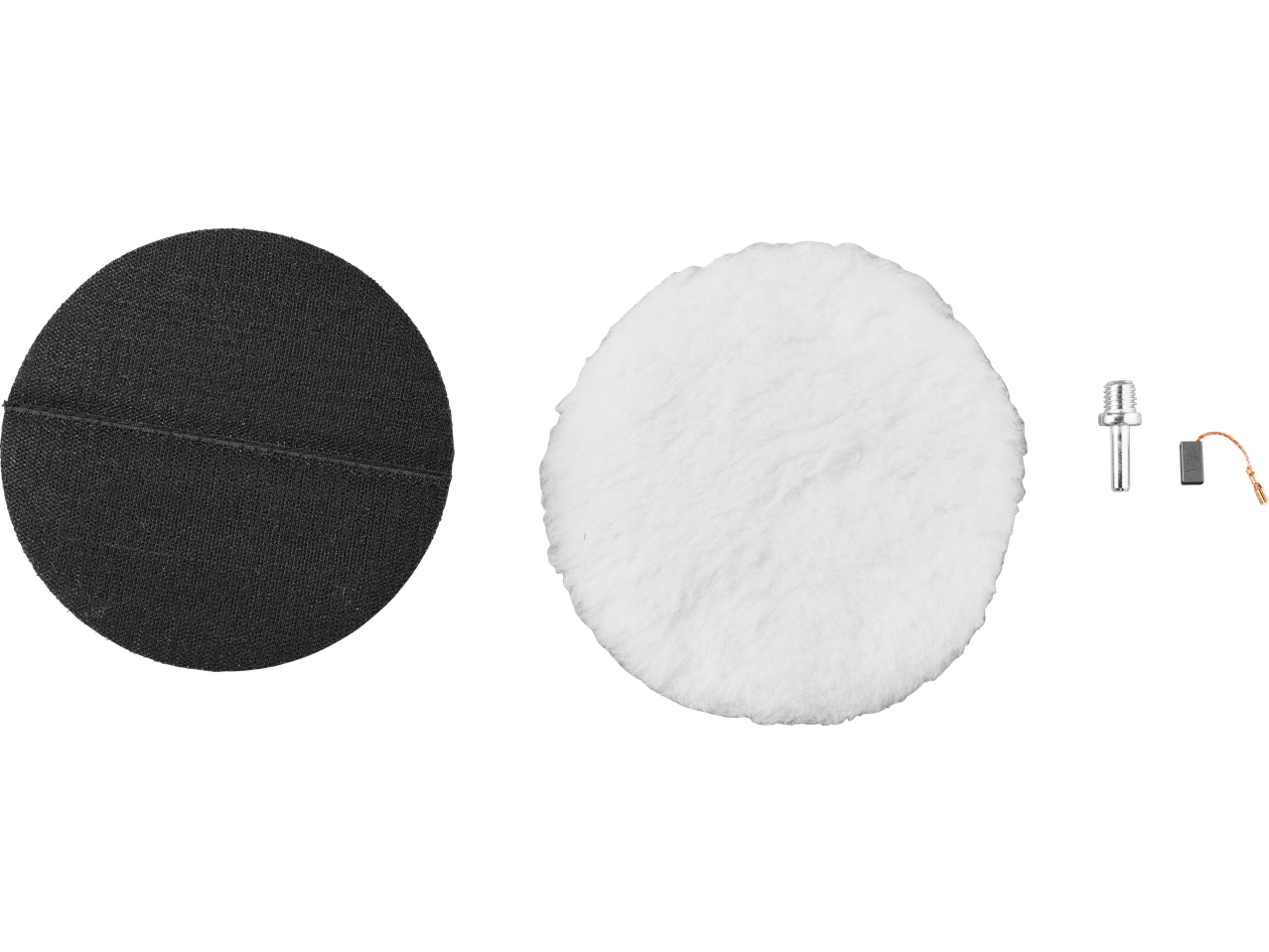 Acessórios para polidora PARKSIDE: almofada de suporte preta, boina de polir branca e adaptador.