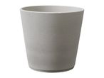 A gray, textured, tapered planter or pot on a white background.