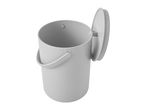 Light grey plastic compost bin with an open lid and a handle
