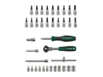 Socket wrench set with ratchet and screwdriver