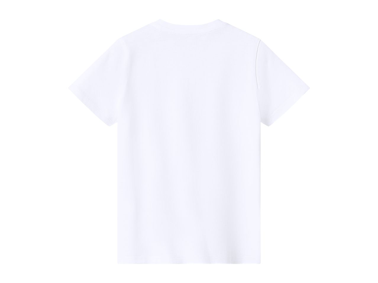 Plain white short-sleeved t-shirt, back view.